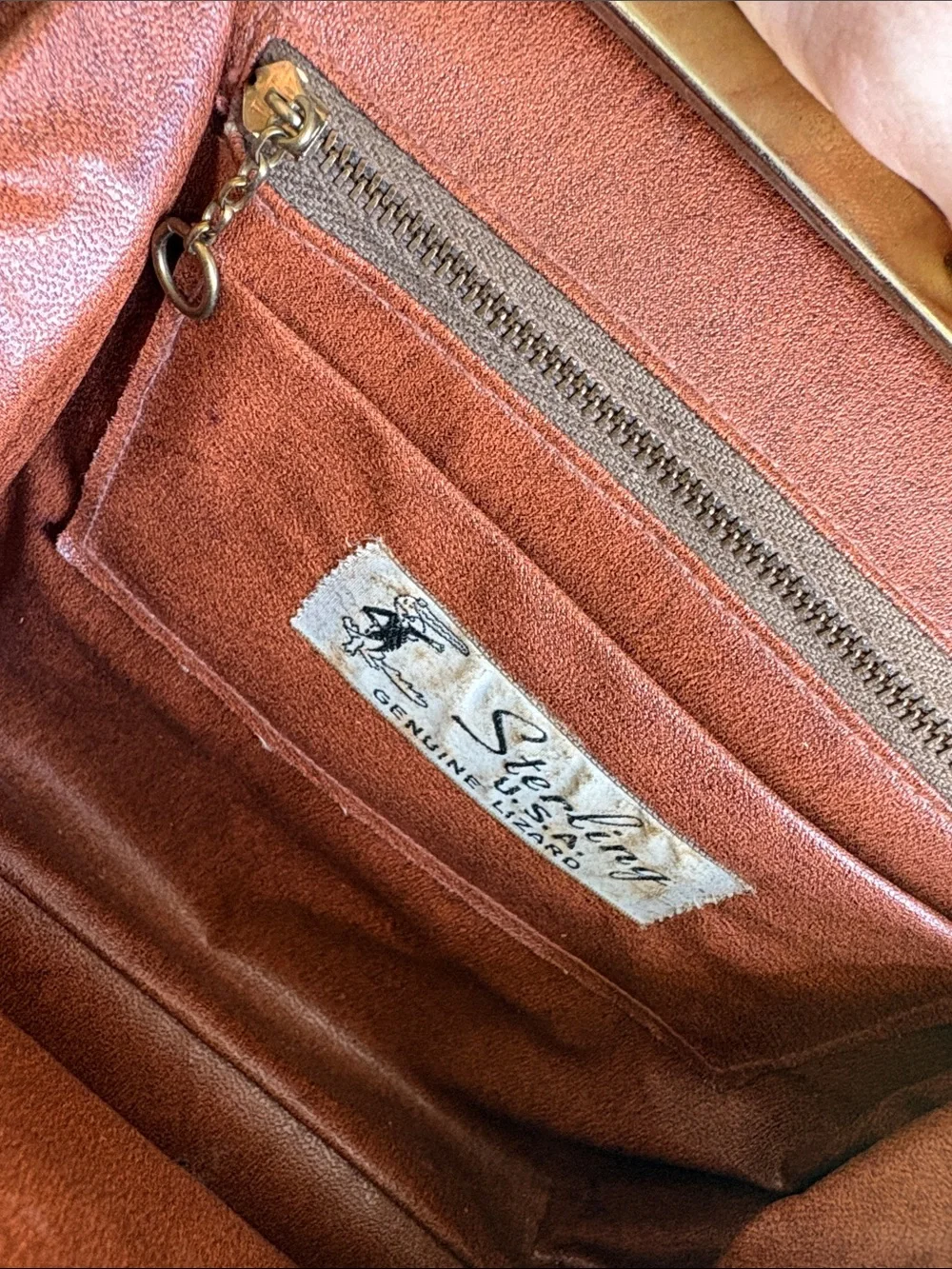 Sterling USA Vintage-Style Brown Textured Genuine Lizard Leather Hand Bag
